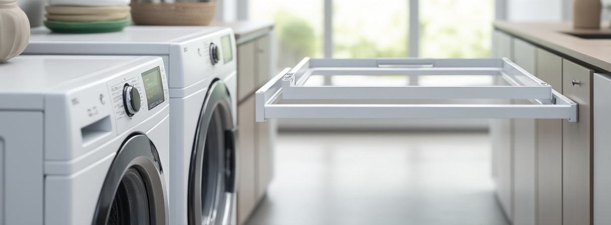 Zwischenbaurahmen zwischen Waschmaschine und Trockner